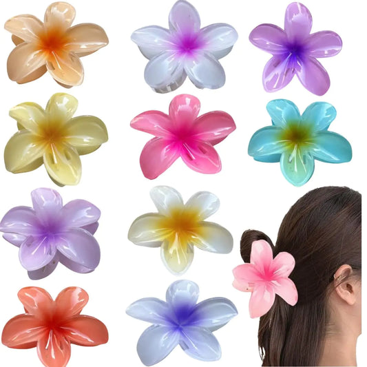 10 Pcs Hawaiian Plumeria Hair Clips Flower Claw